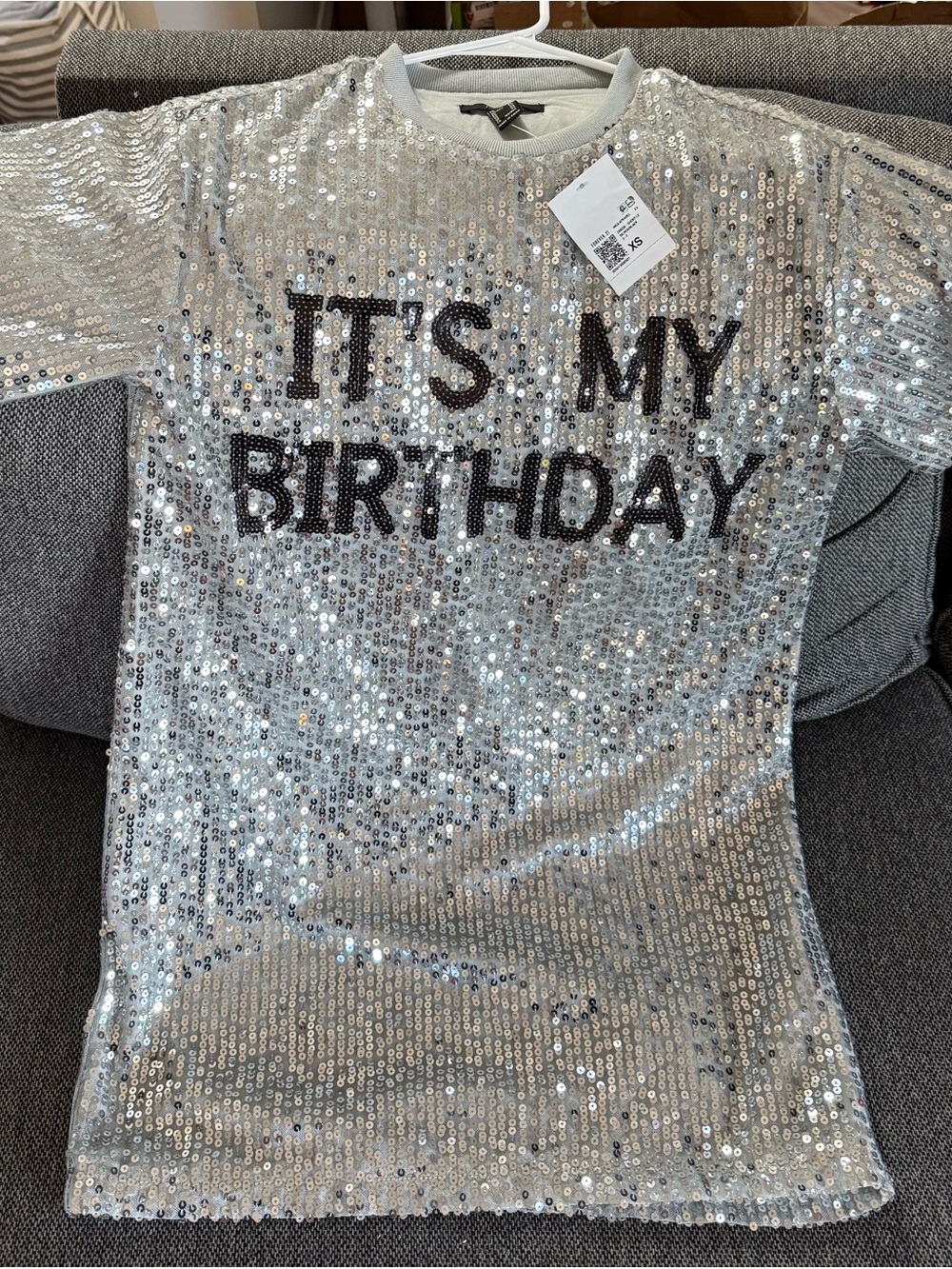 Forever 21 Silver Sequin "It's My Birthday" Tee shirt dress